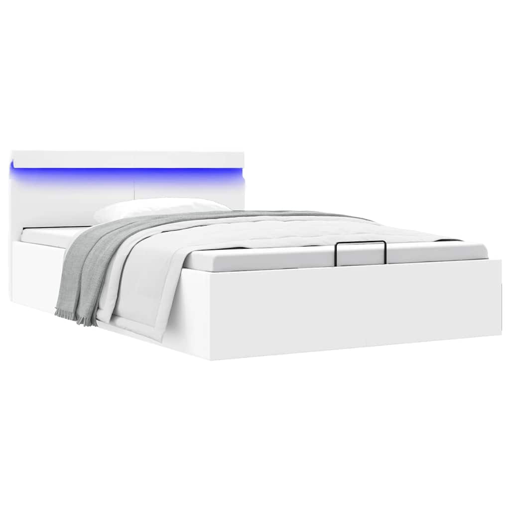 Łóżko hydrauliczne ze schowkiem 140x200 cm skóra ekologiczna biała - number 1.