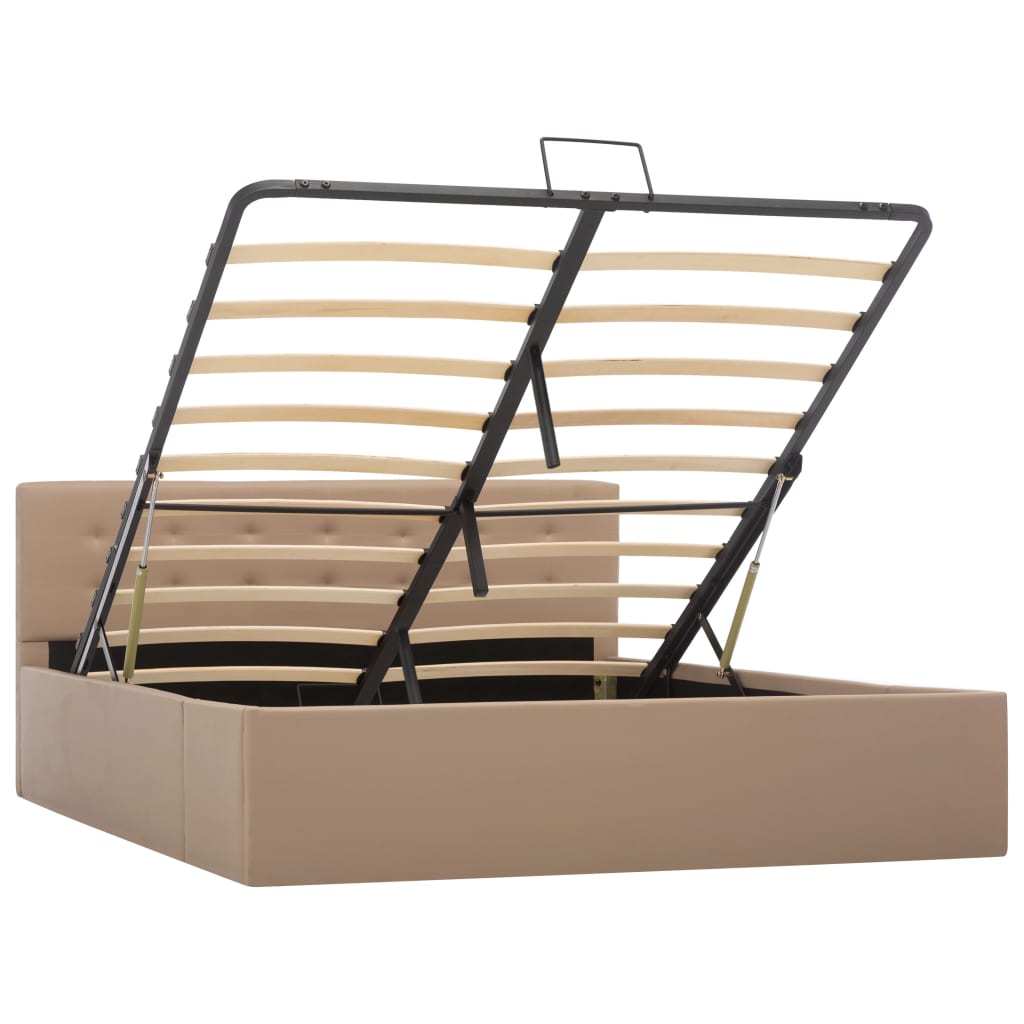 Łóżko hydrauliczne ze schowkiem skóra ekologiczna - cappuccino, 140 x 200 cm - number 2.