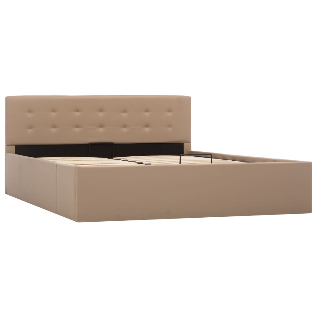 Łóżko hydrauliczne ze schowkiem skóra ekologiczna - cappuccino, 140 x 200 cm - number 3.