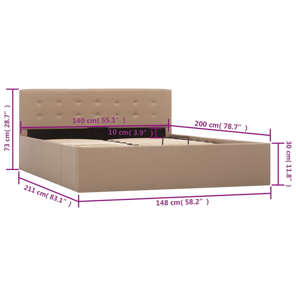 Łóżko hydrauliczne ze schowkiem skóra ekologiczna - cappuccino, 140 x 200 cm - number 10.