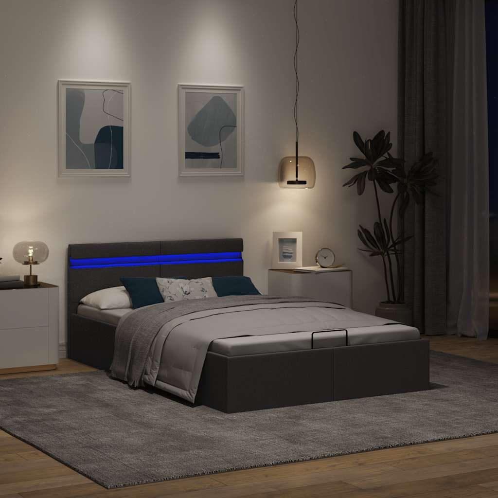 Hydraulisk opbevaringsseng med led 140x200 cm stof mørkegrå - number 5.