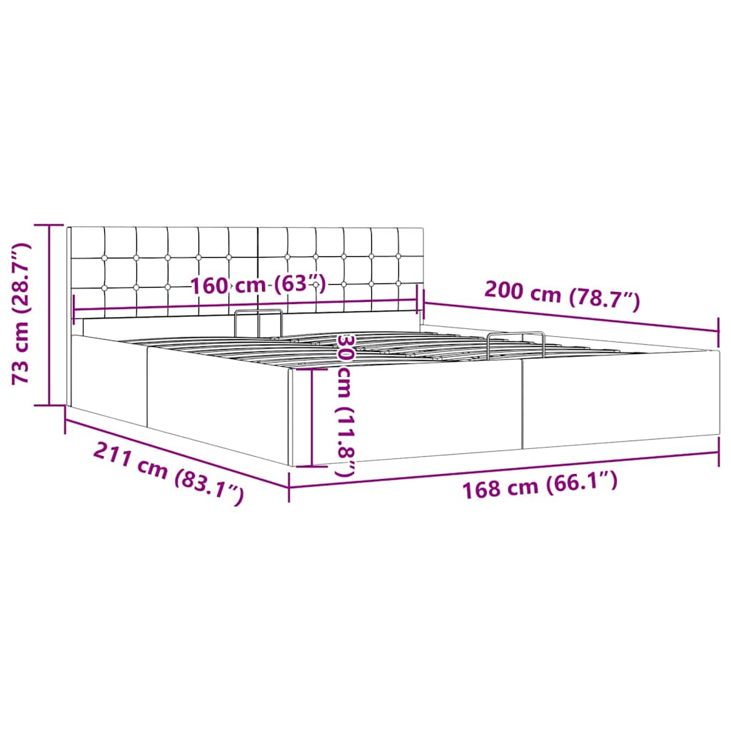 Hydraulisk opbevaringsseng 160 x 200 cm stof gråbrun - number 11.