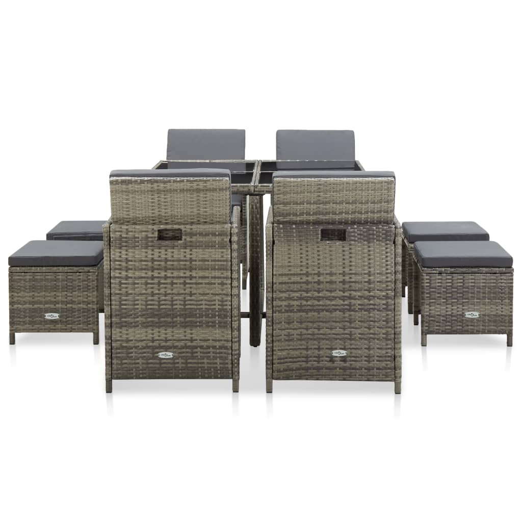 Zestaw stołowy do jadalni na zewnątrz 9 części z poduszkami polirattan - szary, 4x fotel + 4x podnóżek + stół, 1 - number 3.