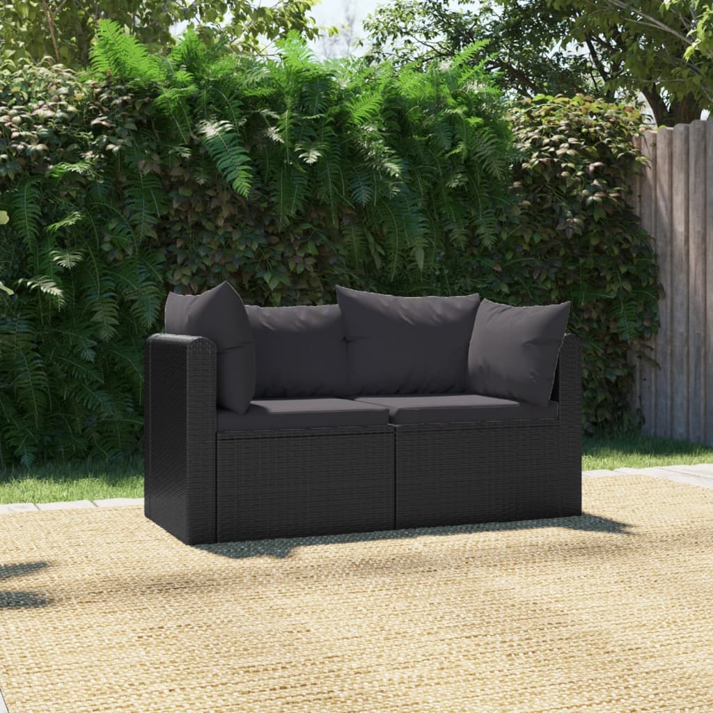 Havesofasæt 2 dele med hynder polyrattan sort - number 1.