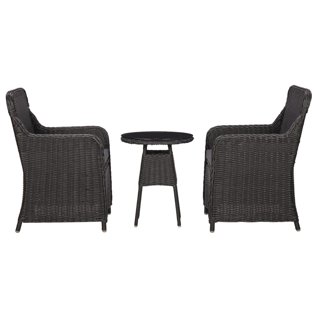 Bistrosæt 3 dele med hynder polyrattan sort - number 1.