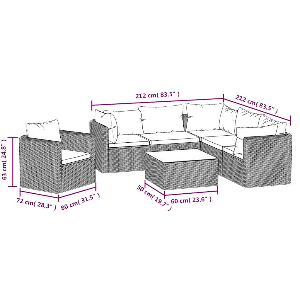 Hagesalongsett 7 deler med puter polyrattan sort - number 11.