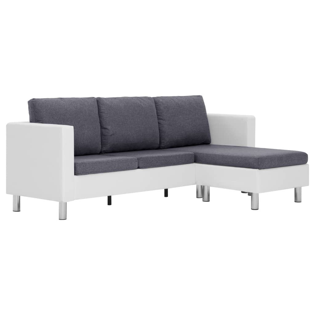 3-seters sofa med puter, kunstskinn, hvit - hvit og sort - number 2.