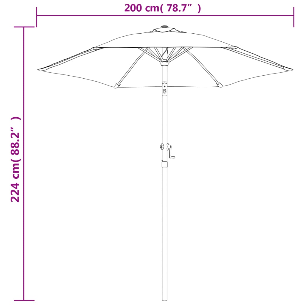Parasol 200x224 cm aluminum - black - number 8.