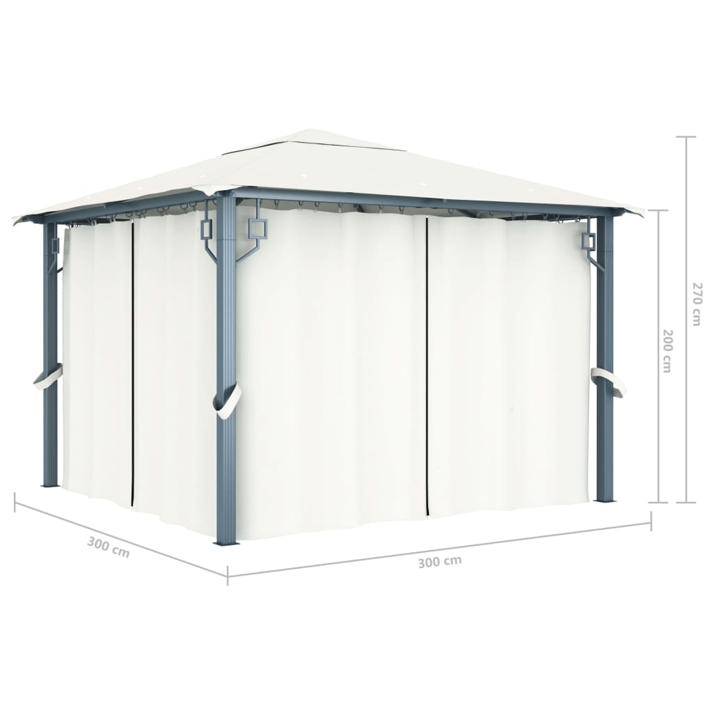 Havepavillon med gardin aluminium cremefarvet - creme, 300 x 300 cm - number 9.