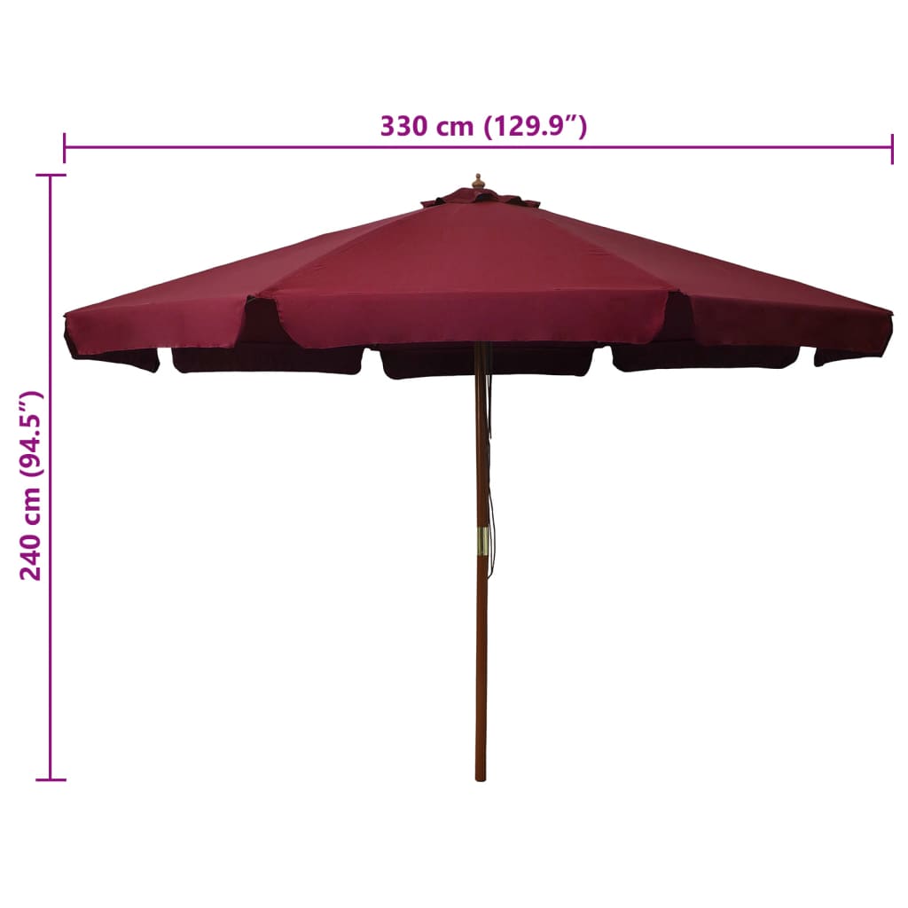 Vanjski suncobran sa drvenom motkom 330 cm bordo - bordo, 1 - number 5.
