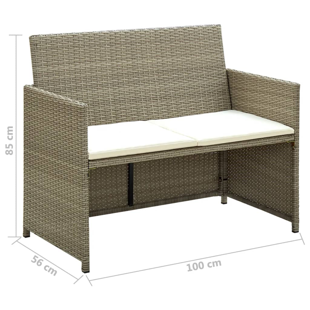 2-personers havesofa med hynder polyrattan beige - number 4.
