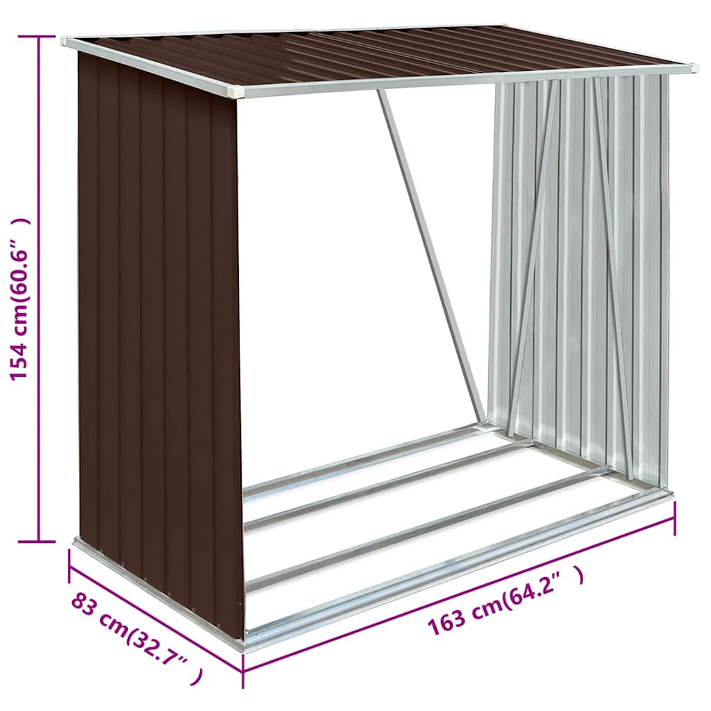 Brændeskur til haven 163x83x154 cm galvaniseret stål - brun - number 7.
