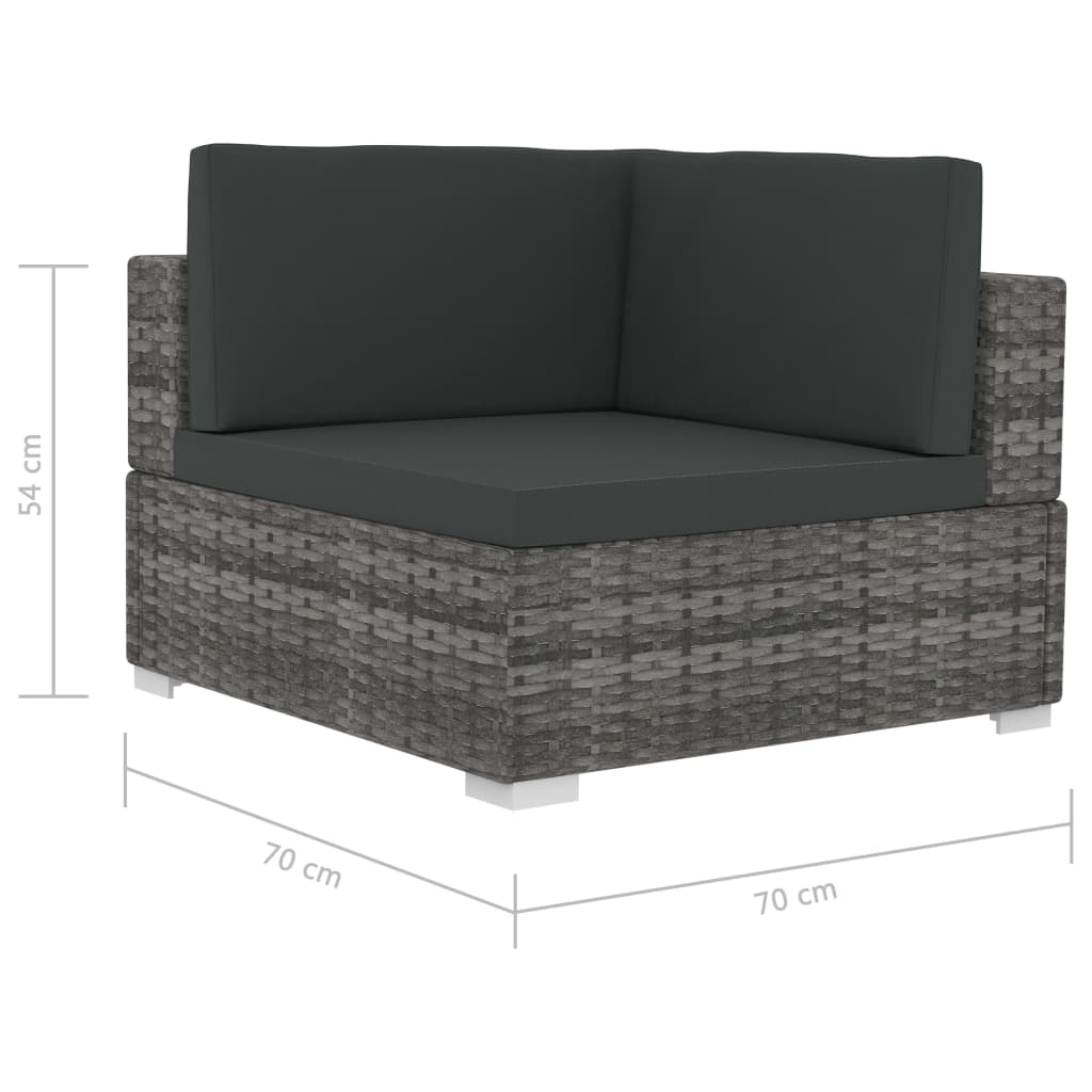 Hjørnesæde til sofa med hynder stk. polyrattan - grå, 2 - number 5.