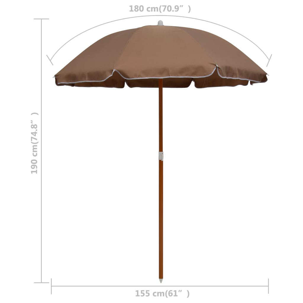 Parasol med stålstang 180 cm gråbrun - number 5.