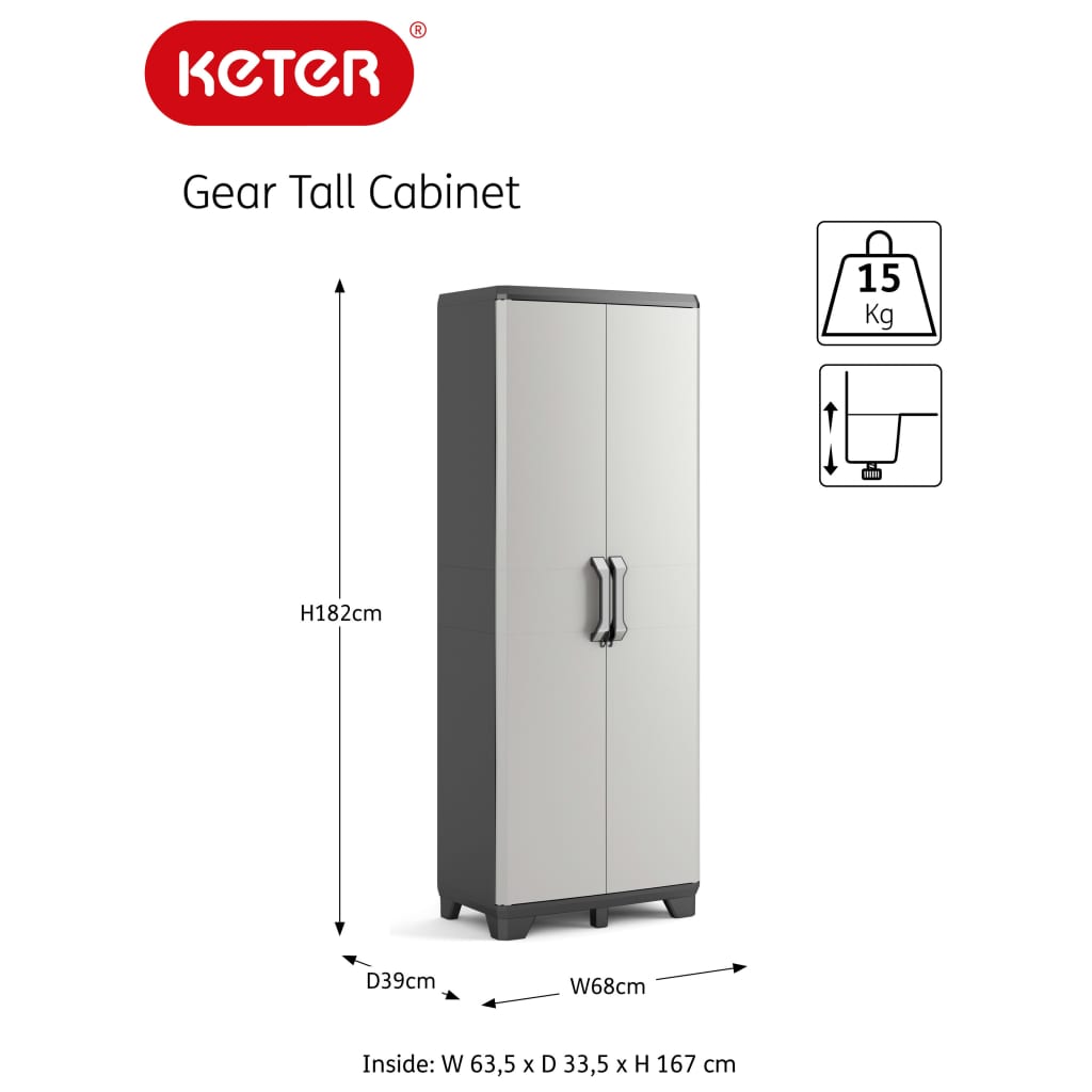 Keter opbevaringsskab med hylder gear 182 cm sort og grå - number 9.