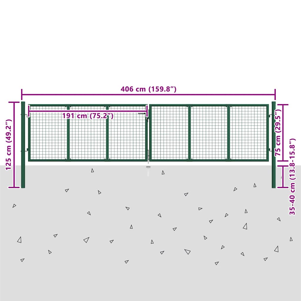 Havelåge trådnet stål grøn - 390 x 75 cm - number 5.