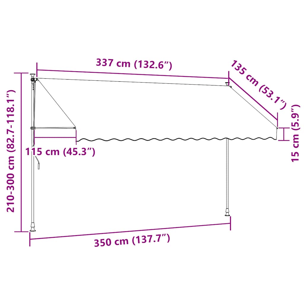 Markise m. led-lys manuel betjening gul og blå - gul og hvid, 1, 350 cm - number 8.