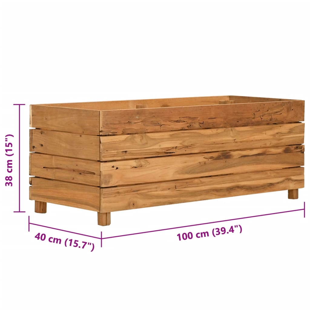Raised bed recycled teak wood and steel - 100 x 40 x 38 cm, 1 - number 8.