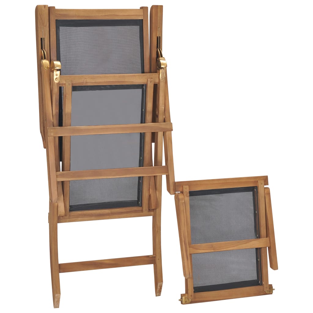 Dækstol med fodstøtte massivt teaktræ sort - number 7.