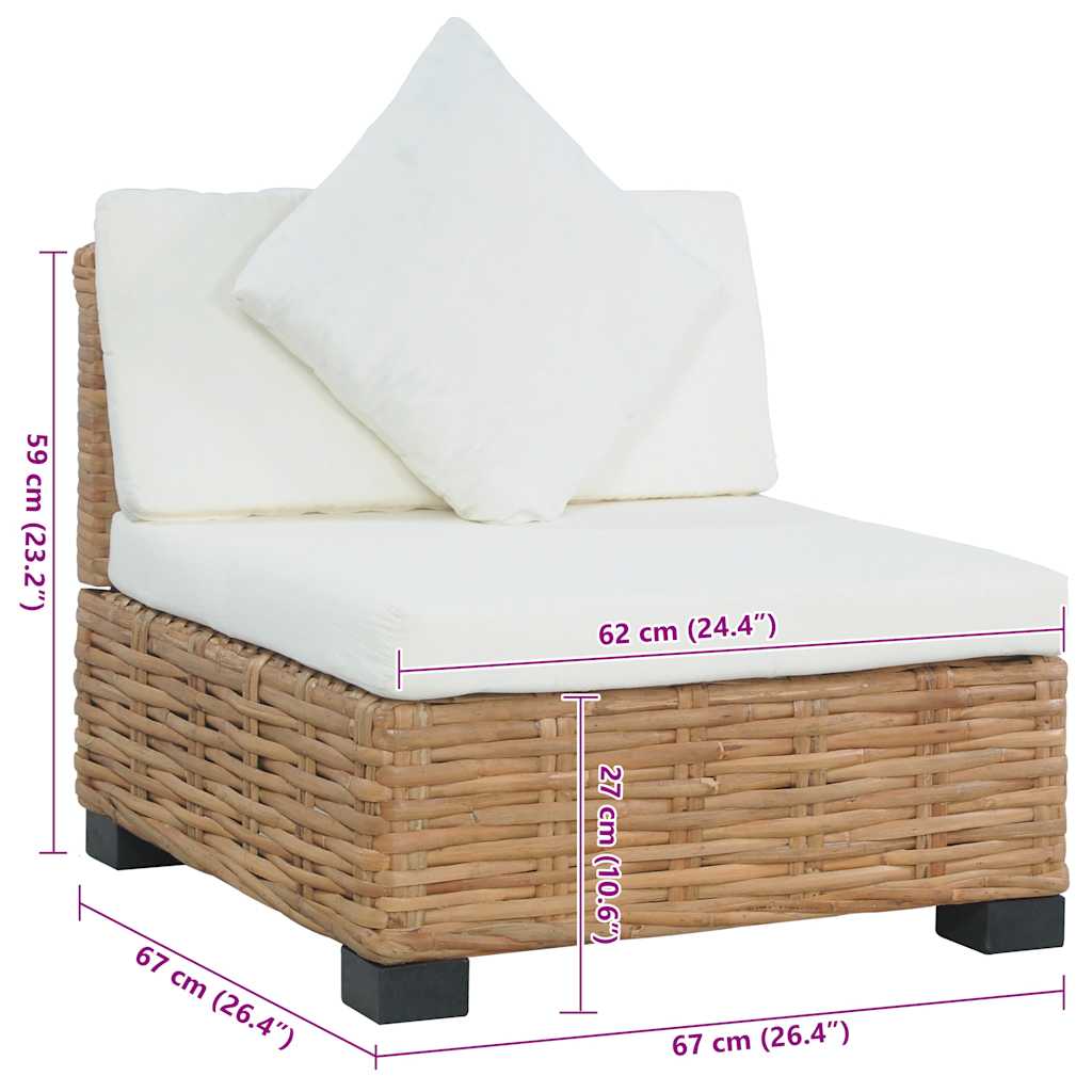 Sofa uden armlæn med hynder naturlig rattan - number 8.