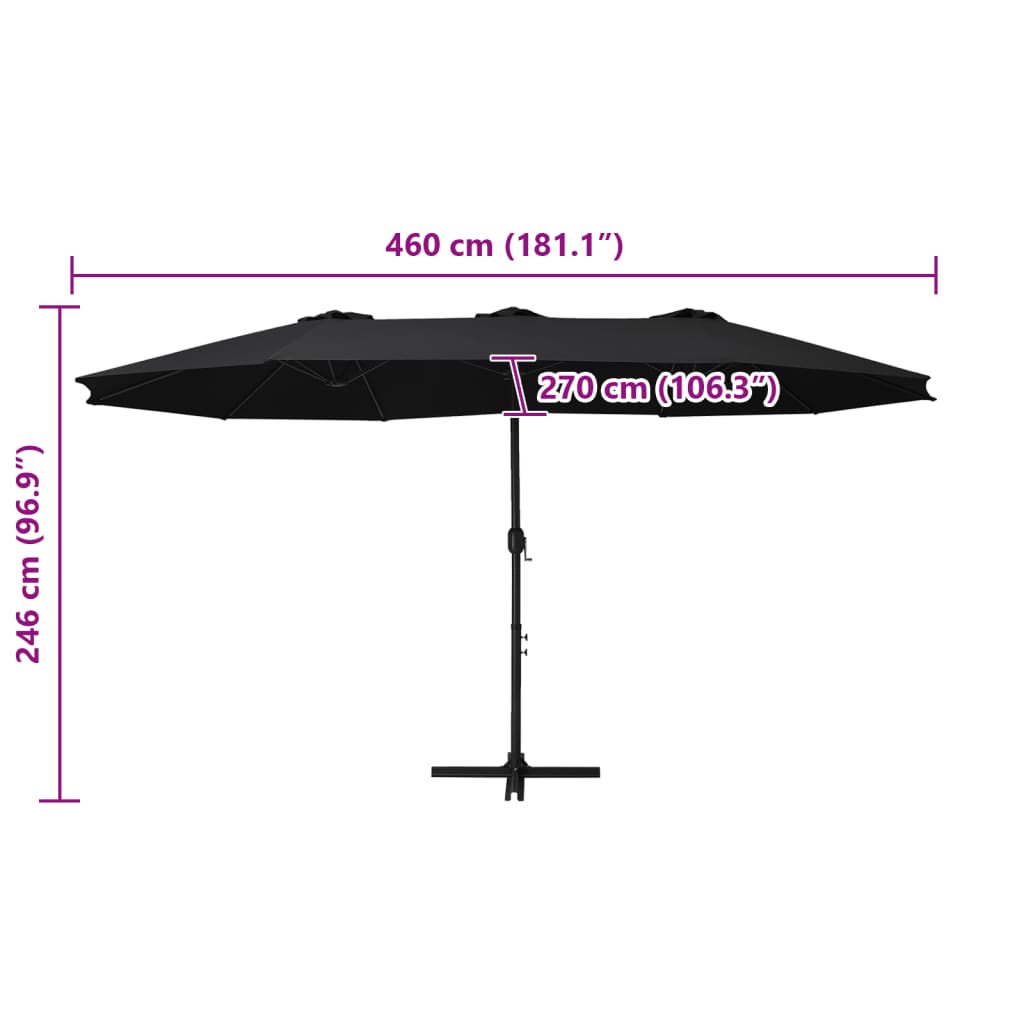 Parasol with aluminum pole 460x270 cm - black, 1 - number 10.