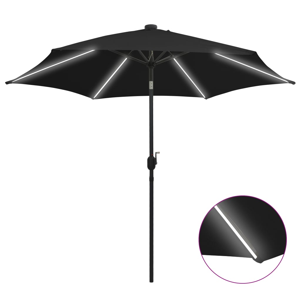 Parasol med led-lys og aluminiumsstang 300 cm - sort, 1 - number 1.