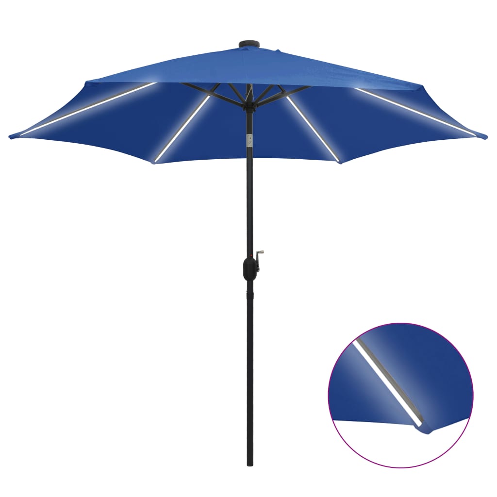 Parasol med led-lys og aluminiumsstang 300 cm azurblå - number 1.