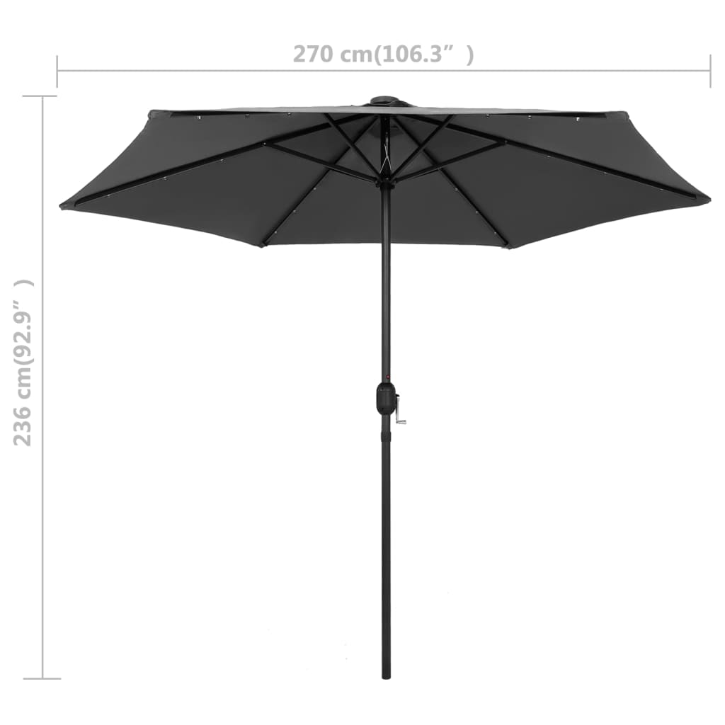 Parasol with led light and aluminum pole 270 cm anthracite grey - number 7.