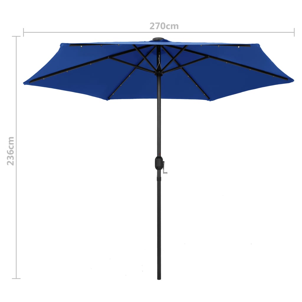 Parasol med led-lys og aluminiumsstang 270 cm azurblå - number 7.