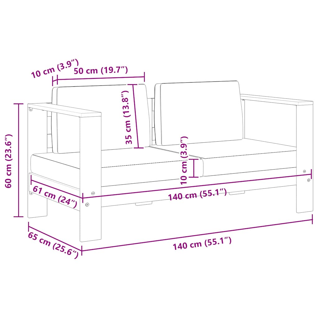 Havesofa med hynder 140 cm massivt akacietræ grå - number 7.