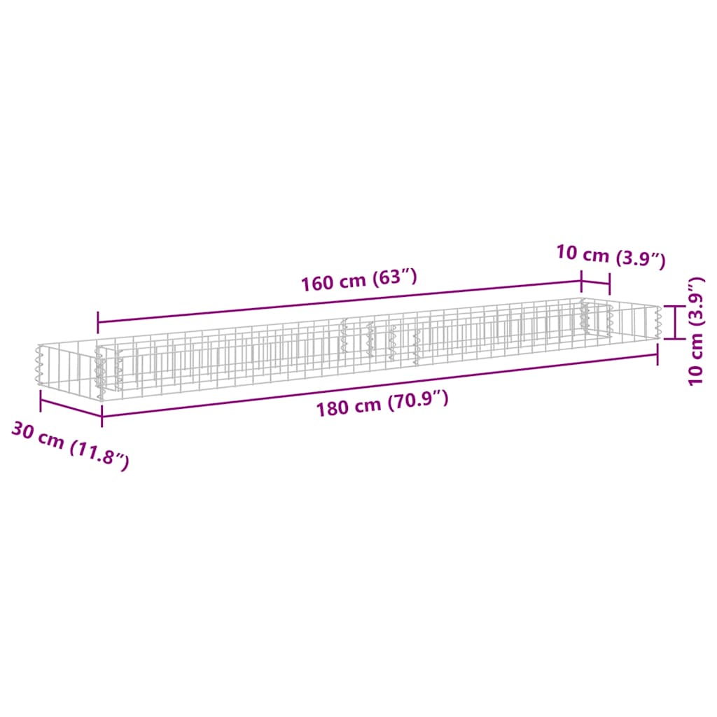 Gabionski povišeni krevet od pocinčanog čelika - 180 x 30 x 10 cm, 1 - number 6.