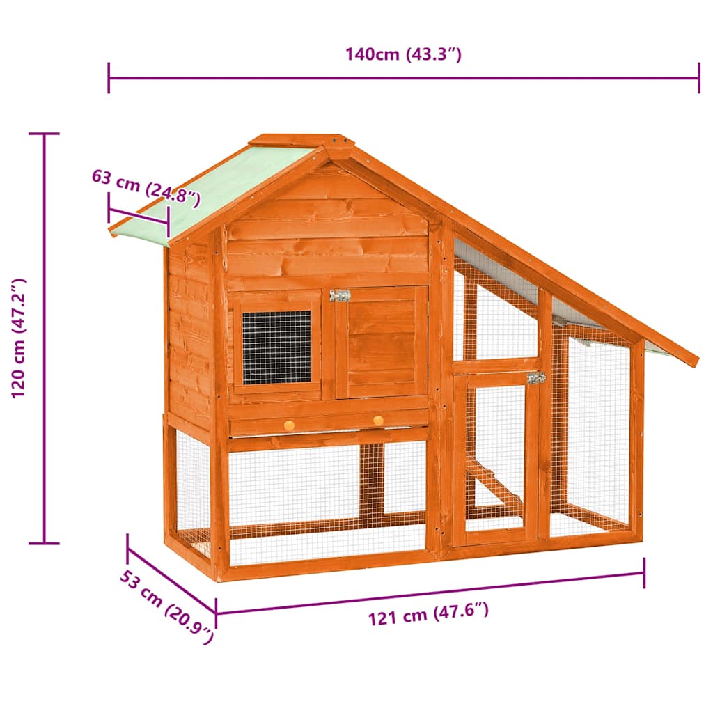 Cage à lapin 140x63x120 cm pin massif - marron - number 11.