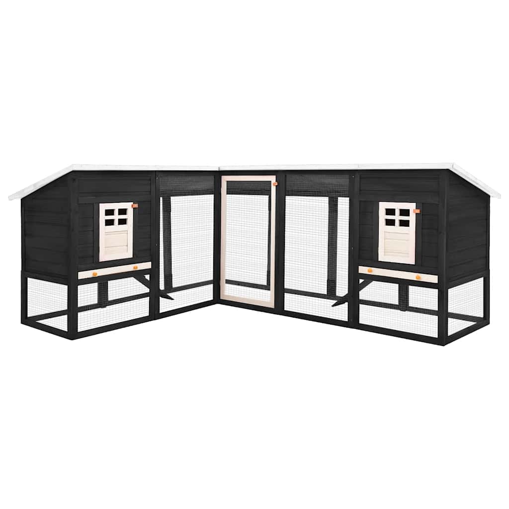 Clapier d'extérieur avec enclos en pin massif - gris et blanc - number 1.