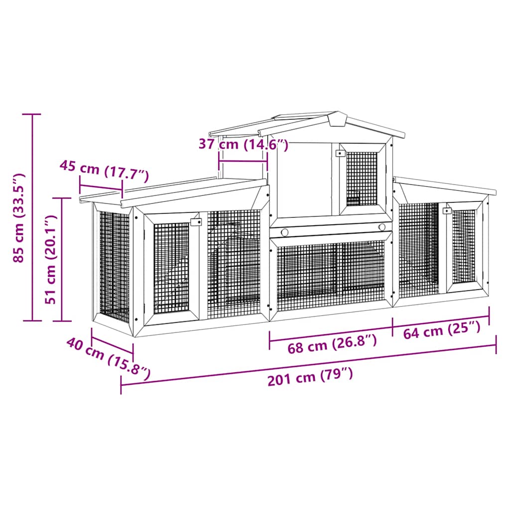 Veliki vanjski kavez za kućne ljubimce 204x45x85 cm drvo smeđe bijelo - smeđe i bijelo - number 7.