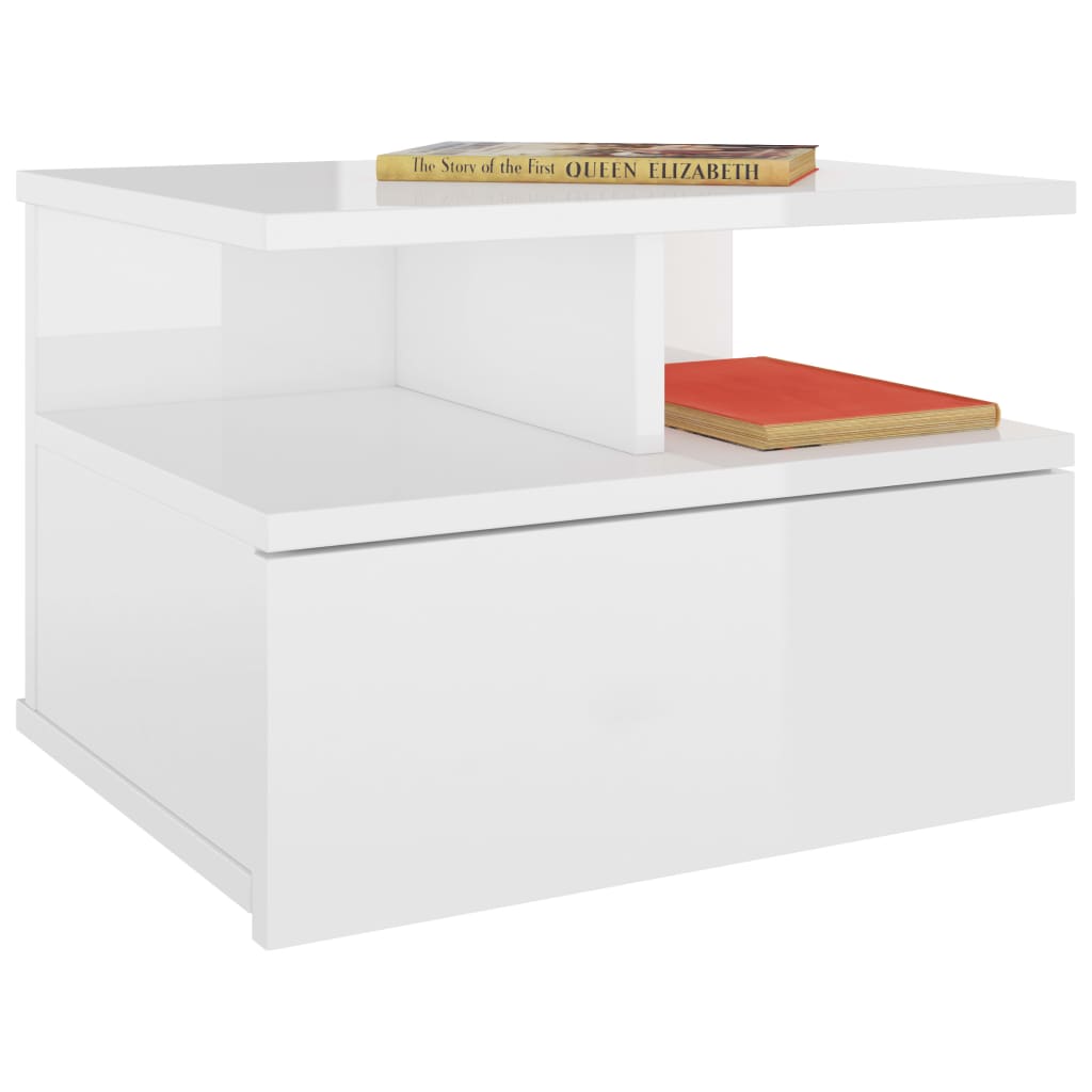 Floating bedside table 40 x 31 x 27 cm engineered wood high gloss - white high gloss, 1 - number 3.
