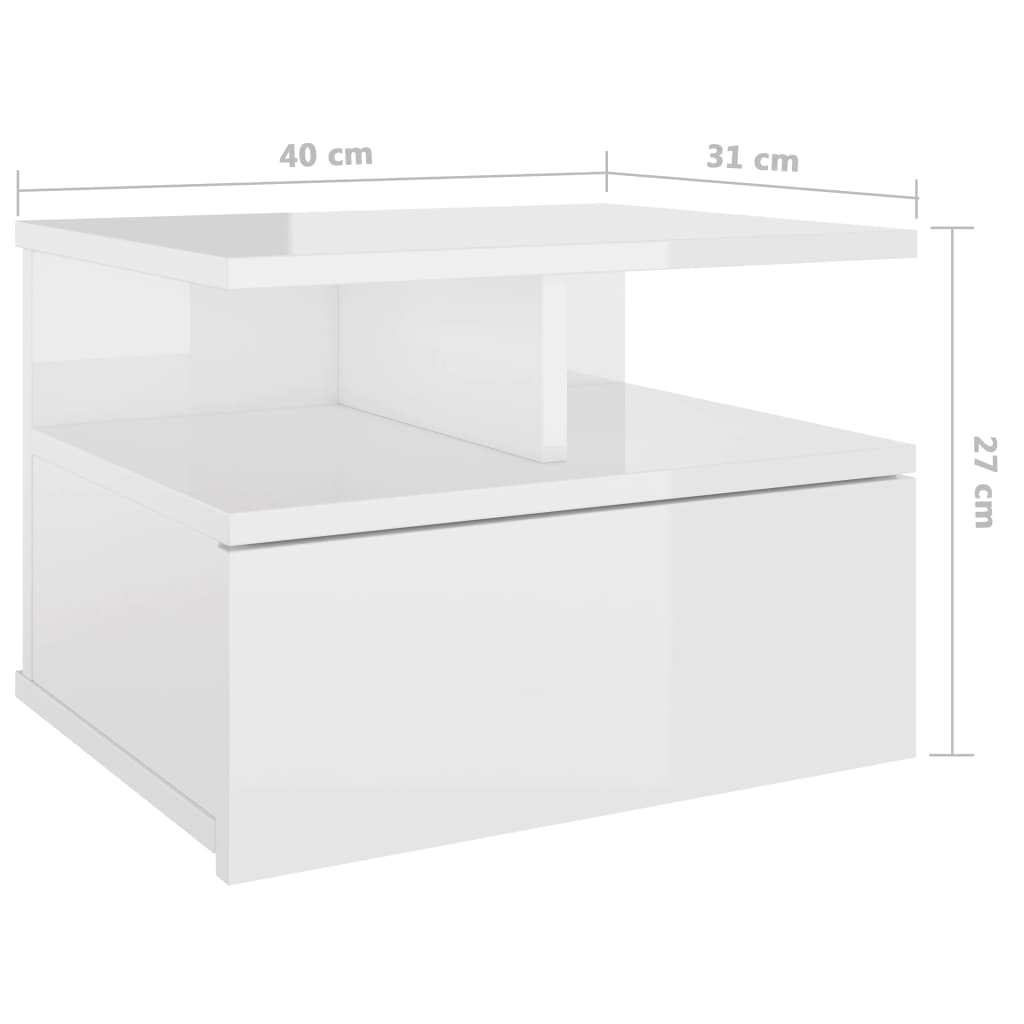 Floating bedside table 40 x 31 x 27 cm engineered wood high gloss - white high gloss, 1 - number 7.