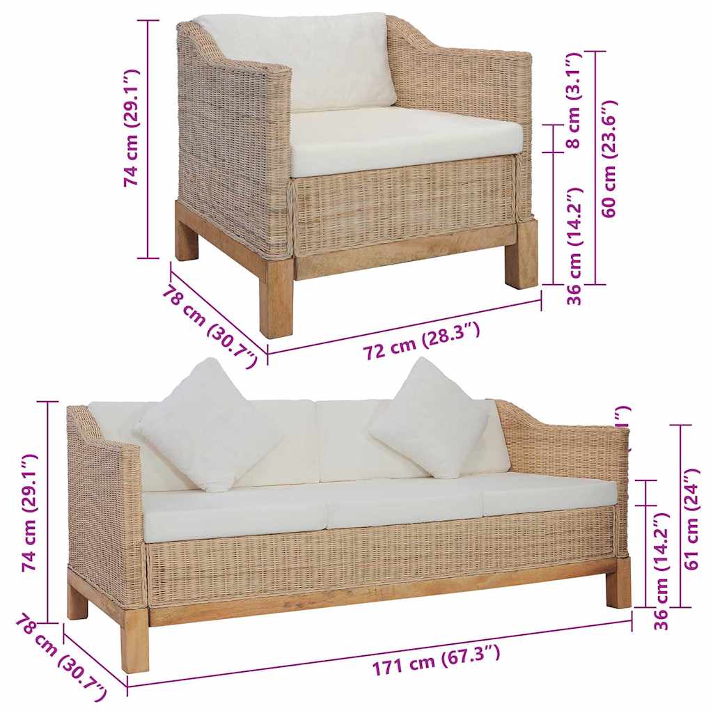 Sofasett 2 deler med puter naturrotting - number 12.