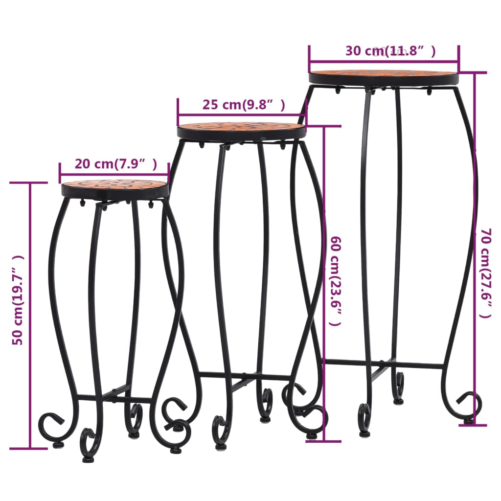 Mozaik stolovi 3 kom. keramika u boji terakote - number 8.