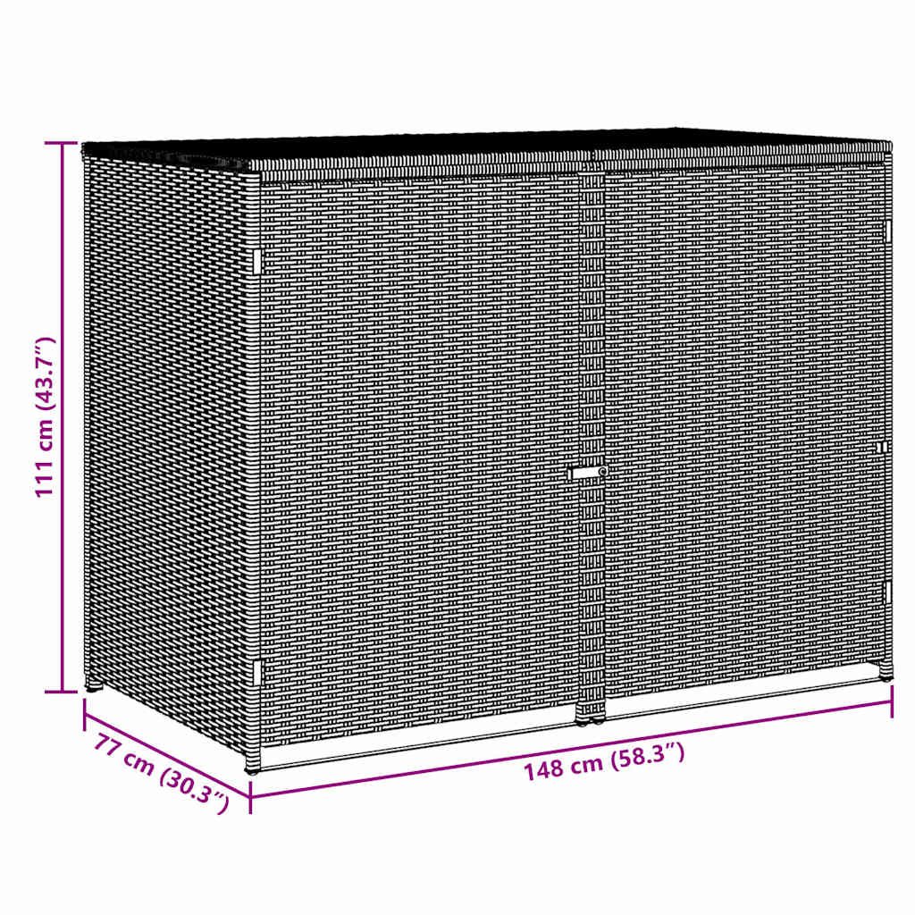 Double bin cover 148x77x111 cm polyrattan grey - number 11.