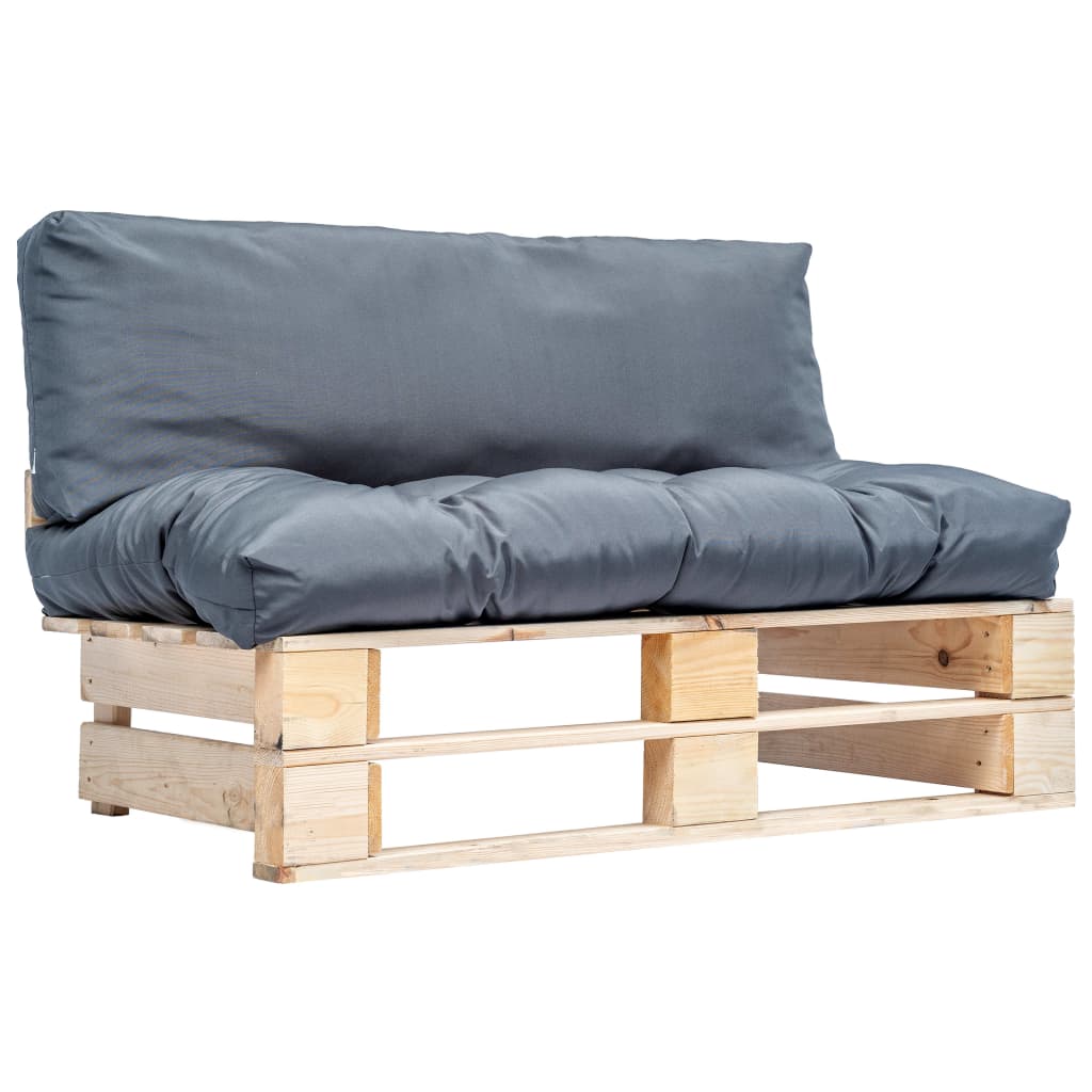 Havesofa med grå hynder træpaller fyrretræ - naturfarvet og grå, 1 - number 1.