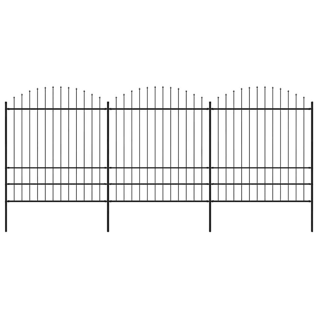 Trädgårdsstaket med spjutstopp (1,75-2) x 5,1 m svart stål-1, 5,1 m, 175-200 cm - number 1.