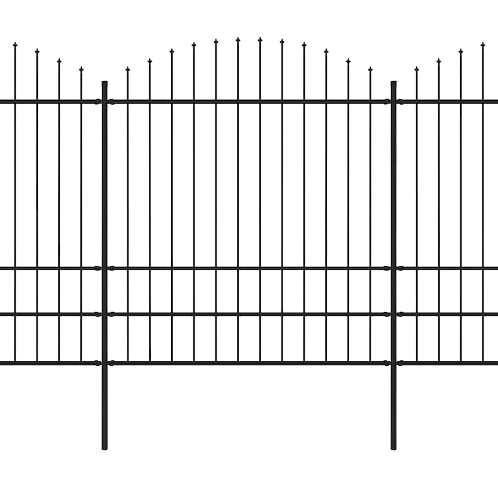 Trädgårdsstaket med spjutstopp (1,75-2) x 5,1 m svart stål-1, 5,1 m, 175-200 cm - number 2.