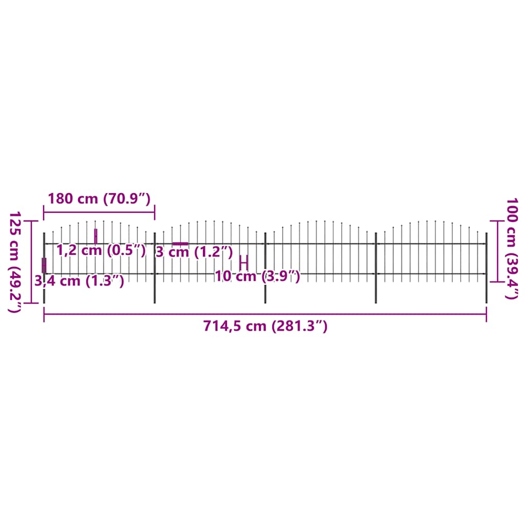 Vrtna ograda sa šiljkom (1-1,25) x 6,8 m crni čelik - 1, 6,8 m, 100-125 cm - number 5.