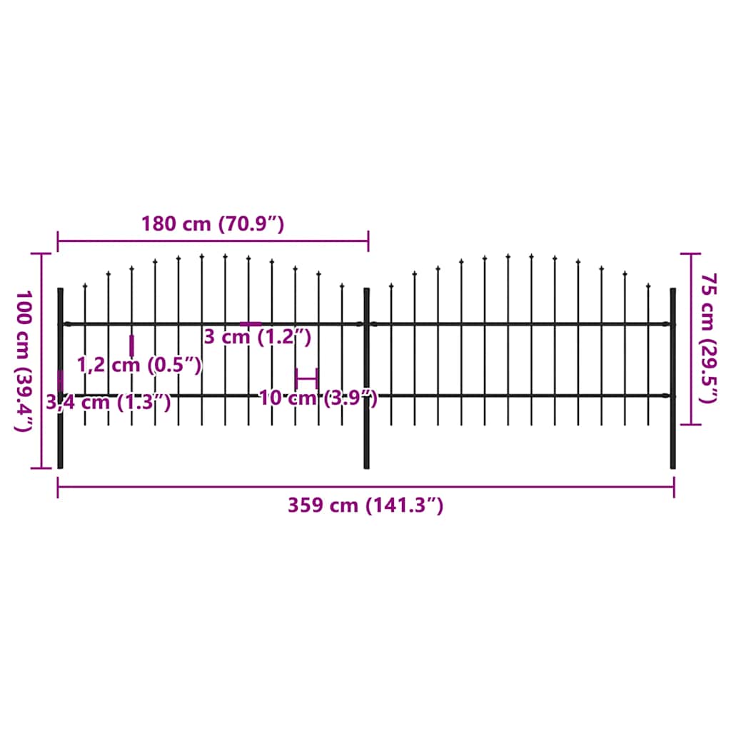 Clôture de jardin avec piquet (0,75-1) x 3,4 m acier noir - 1, 3,4 m, 75-100 cm - number 5.