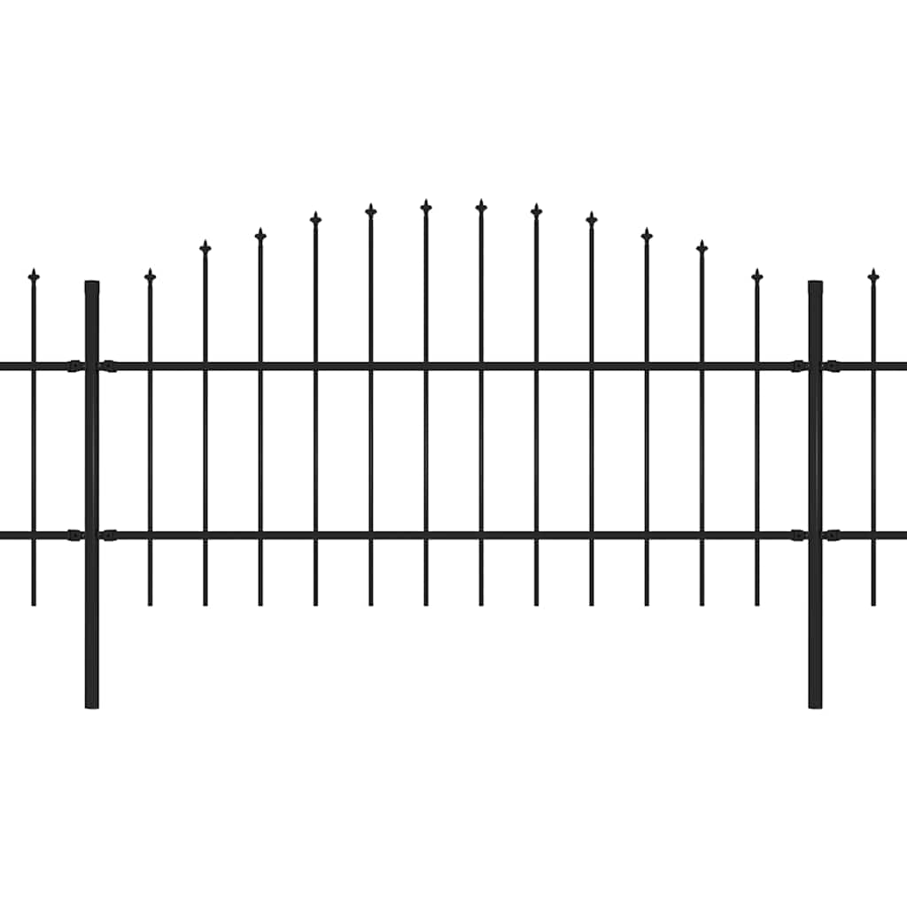 Fence du jardin avec haut de lance (0,75-1) x 13,6 m en acier noir-1, 13,6 m, 75-100 cm - number 2.