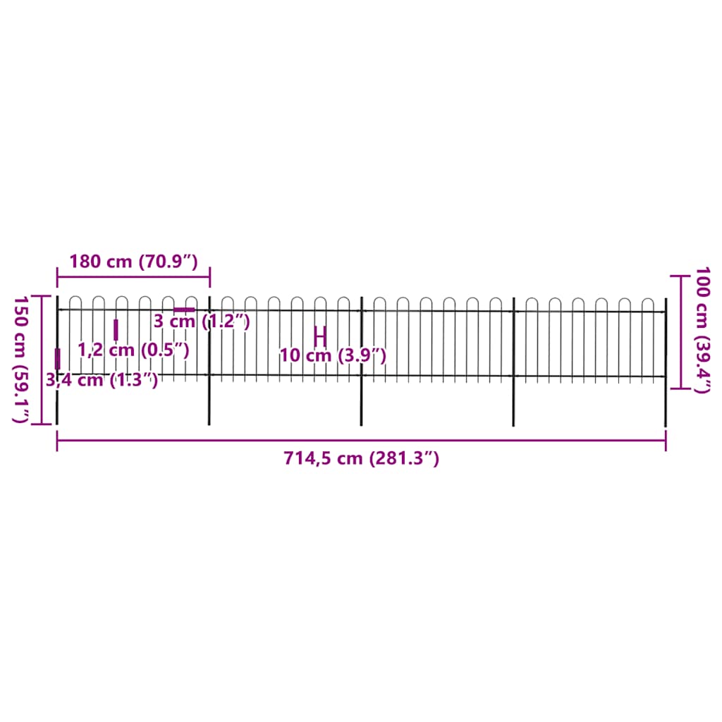 Clôture de jardin avec sommet courbé 6,8 xm acier noir - 1, 6,8 m, 1 m - number 5.