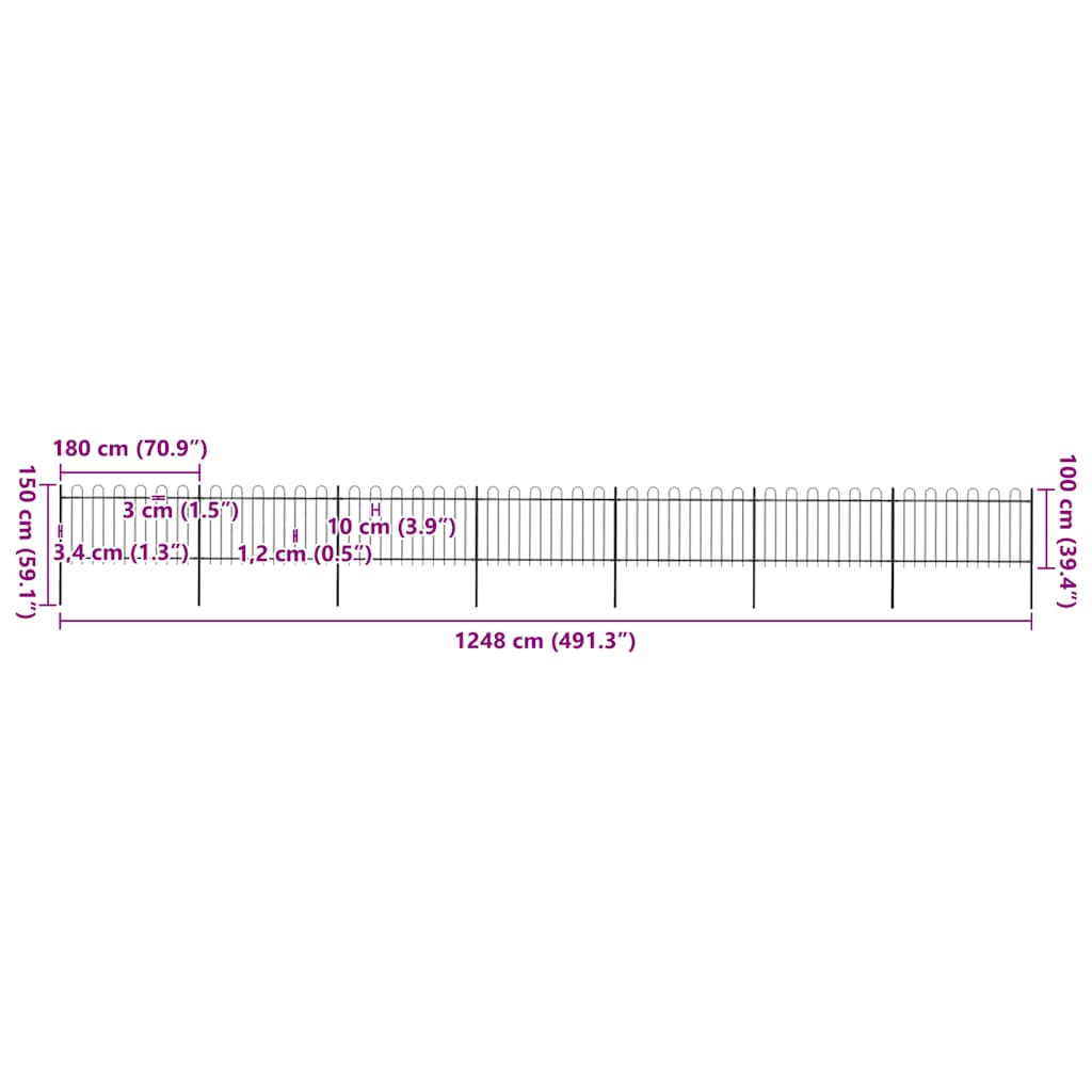 Clôture de jardin avec sommet courbé 11,9 xm acier noir - 1, 11,9 m, 1 m - number 5.