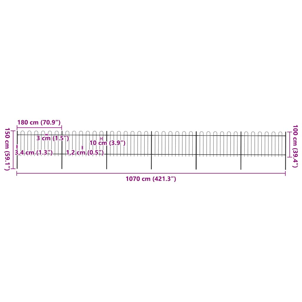 Clôture de jardin avec sommet courbé 10,2 xm acier noir - 1, 10,2 m, 1 m - number 5.