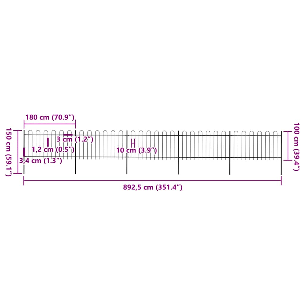 Clôture de jardin avec sommet courbé 8,5 xm acier noir - 1, 8,5 m, 1 m - number 5.
