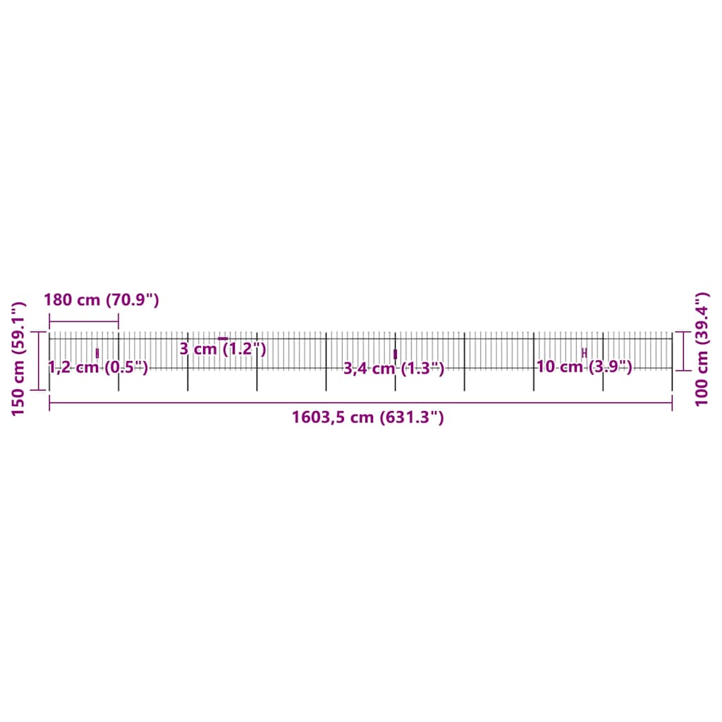 Clôture de jardin avec piquet 15,3 xm acier noir - 1, 15,3 m, 1 m - number 5.